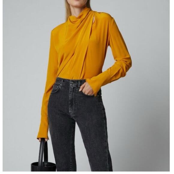 A.L.C. Sophie Silk Goldenrod Drape Tie Back Blouse Top Size 4 EUC - Picture 2 of 10